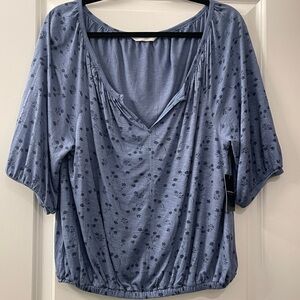 Lucky Brand Blue Ruched Puff Sleeve Blouse